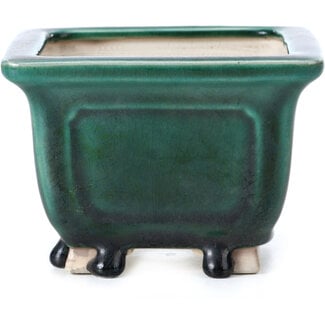 Bigei - Hirata Atsumi 96 mm square green bonsai pot by Bigei, Tokoname, Japan