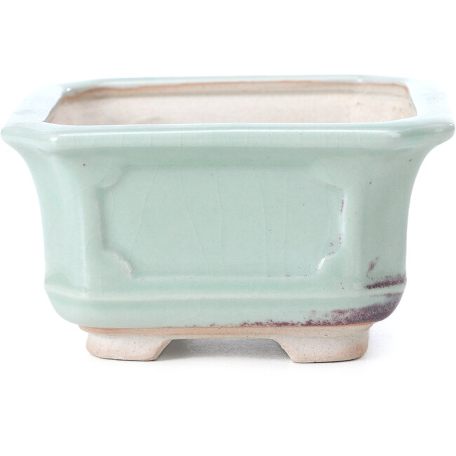 Square soft blue-green and purple bonsai pot by Bigei - 110 x 106 x 60 mm