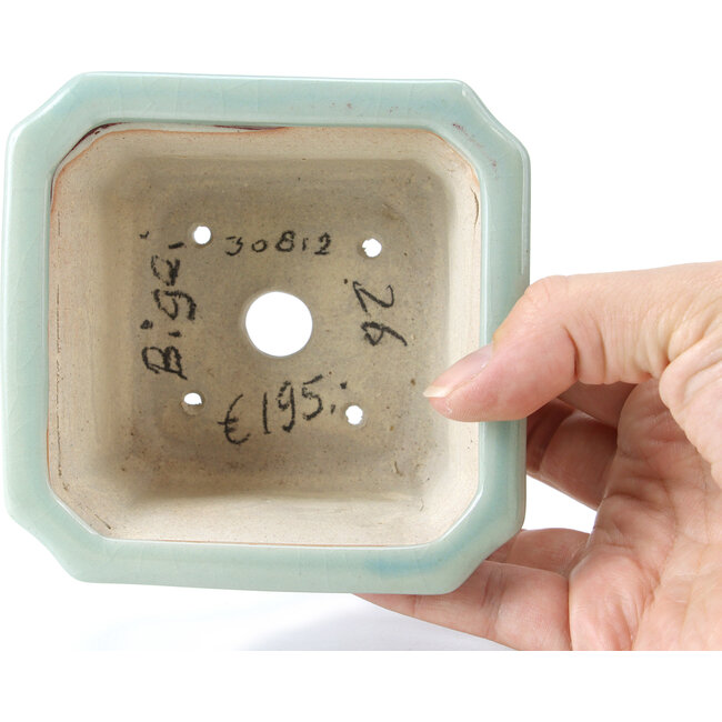 Square mintgreen and purple bonsai pot by Bigei - 110 x 106 x 60 mm