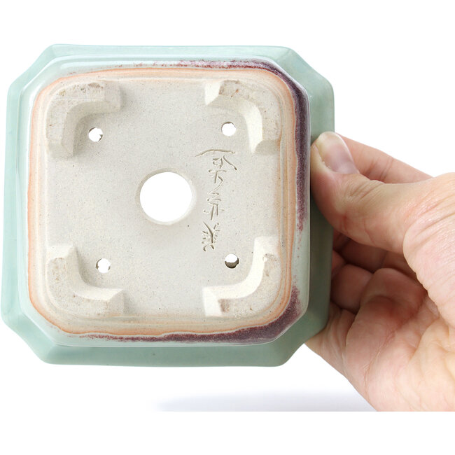 Pot à bonsaï carré bleu-vert et violet doux de Bigei - 110 x 106 x 60 mm