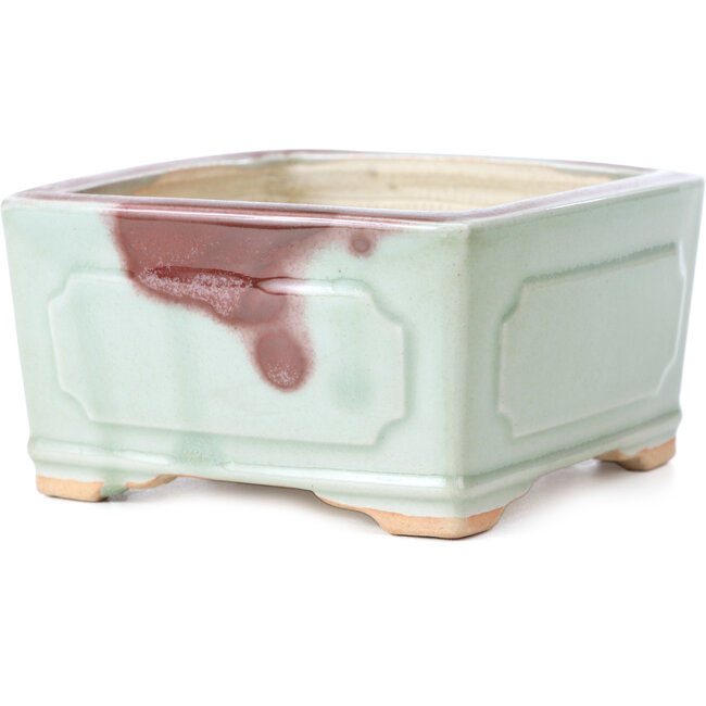 Square green and red bonsai pot by Bigei - 105 x 105 x 55 mm