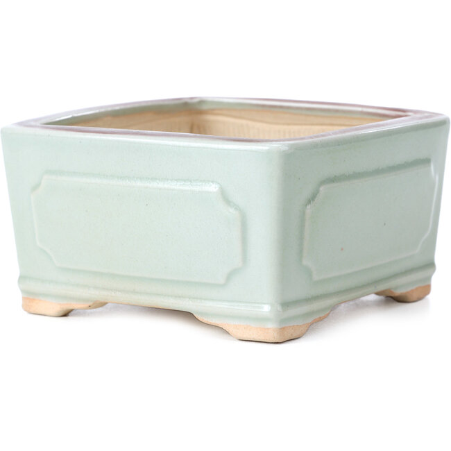 Square green and red bonsai pot by Bigei - 105 x 105 x 55 mm