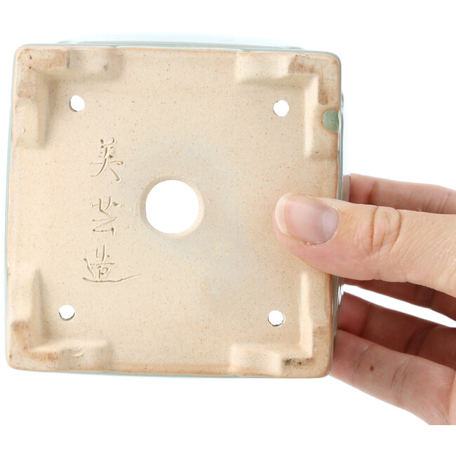 Square green and red bonsai pot by Bigei - 105 x 105 x 55 mm