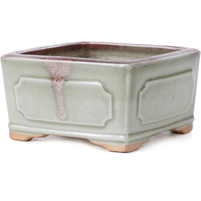 Vaso per bonsai quadrato verde e rosso di Bigei - 105 x 105 x 55 mm