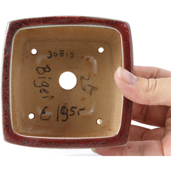 Pot à bonsaï carré vert et rouge par Bigei - 105 x 105 x 55 mm