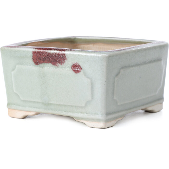 Square green and red bonsai pot by Bigei - 105 x 105 x 55 mm