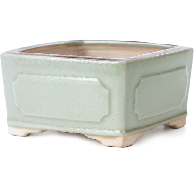 Square green and red bonsai pot by Bigei - 105 x 105 x 55 mm