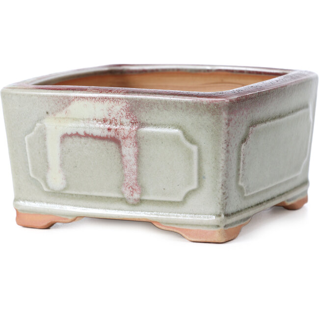 Vaso per bonsai quadrato verde e rosso di Bigei - 105 x 105 x 55 mm