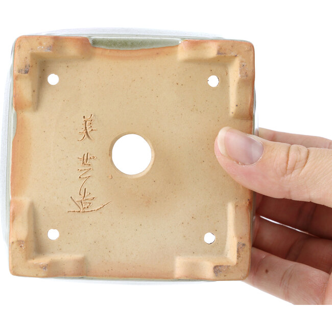 Square green and red bonsai pot by Bigei - 105 x 105 x 55 mm