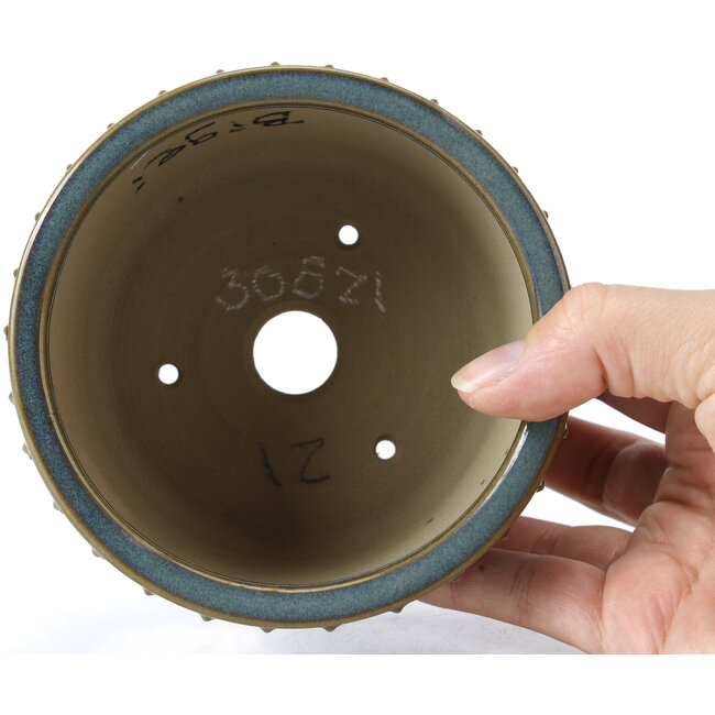 Round blue bonsai pot by Bigei - 115 x 115 x 75 mm