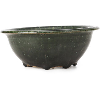 Bigei - Hirata Atsumi 153 mm round green bonsai pot by Bigei, Tokoname, Japan