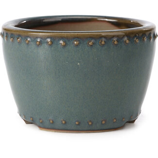 Bigei - Hirata Atsumi 95 mm runde blaue Bonsaischale von Bigei, Tokoname, Japan