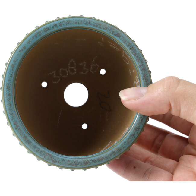 Ronde turquoise bonsaipot van Bigei - 95 x 95 x 62 mm