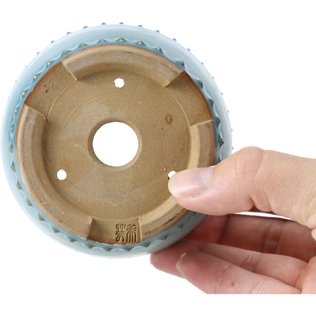 Ronde turquoise bonsaipot van Bigei - 95 x 95 x 62 mm