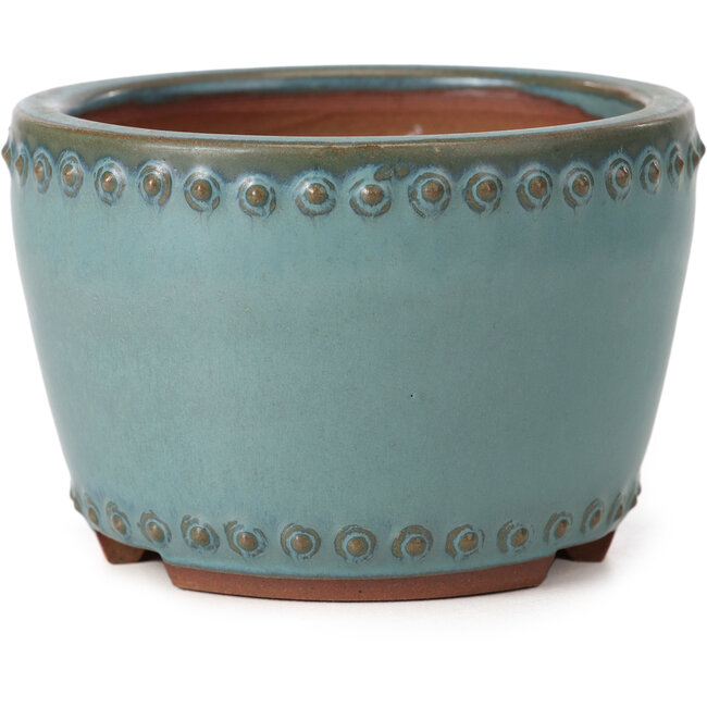 Round turquoise bonsai pot by Bigei - 95 x 95 x 62 mm