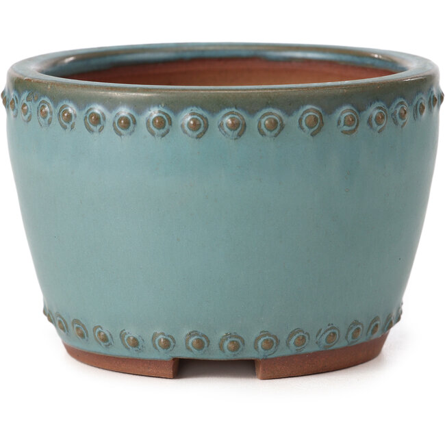 Round turquoise bonsai pot by Bigei - 95 x 95 x 62 mm