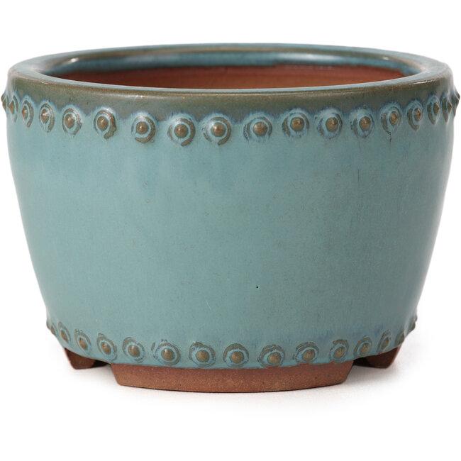 Ronde turquoise bonsaipot van Bigei - 95 x 95 x 62 mm