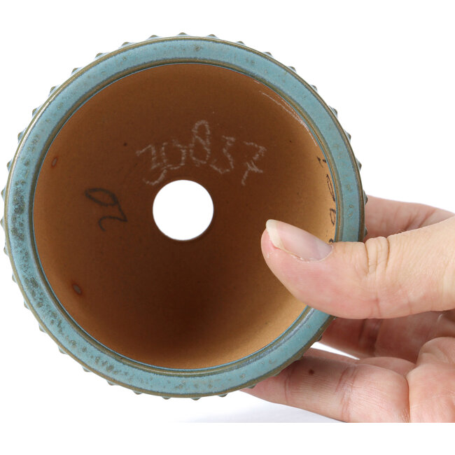 Round turquoise bonsai pot by Bigei - 95 x 95 x 62 mm