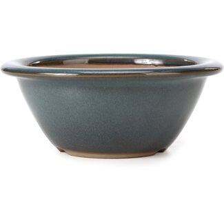 Bigei - Hirata Atsumi 154 mm round blue bonsai pot by Bigei, Tokoname, Japan