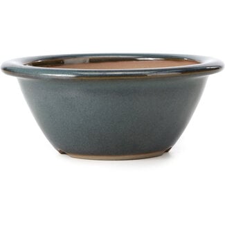 Bigei - Hirata Atsumi 154 mm round blue bonsai pot by Bigei, Tokoname, Japan