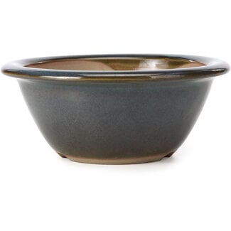 Bigei - Hirata Atsumi 154 mm round blue bonsai pot by Bigei, Tokoname, Japan