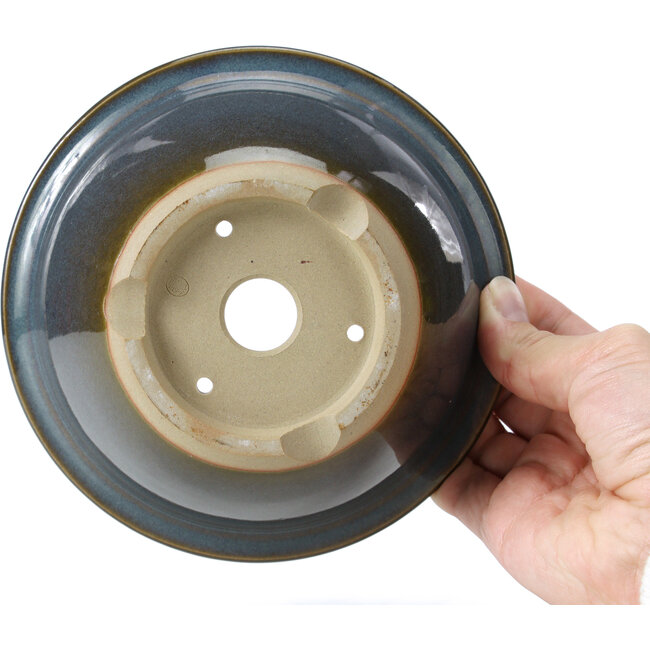 Round blue bonsai pot by Bigei - 154 x 154 x 62 mm