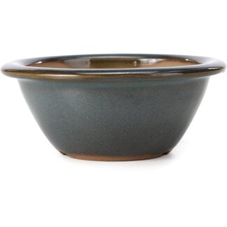 Bigei - Hirata Atsumi 154 mm round blue bonsai pot by Bigei, Tokoname, Japan