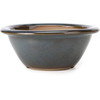 Bigei - Hirata Atsumi 154 mm round blue bonsai pot by Bigei, Tokoname, Japan