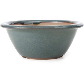 Bigei - Hirata Atsumi 154 mm round blue bonsai pot by Bigei, Tokoname, Japan