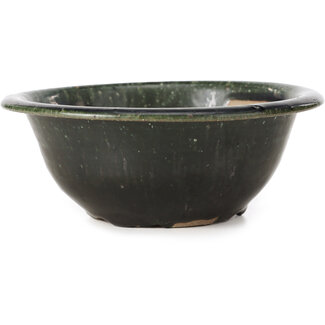 Bigei - Hirata Atsumi 166 mm round green bonsai pot by Bigei, Tokoname, Japan