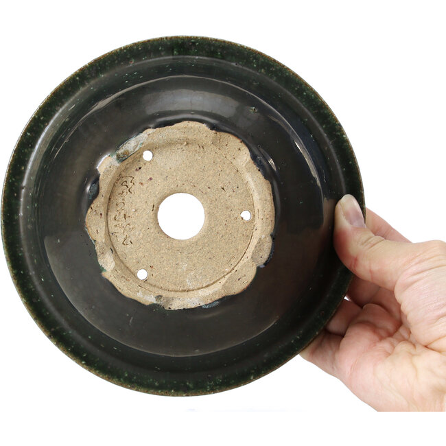 Round green bonsai pot by Bigei - 166 x 166 x 67 mm