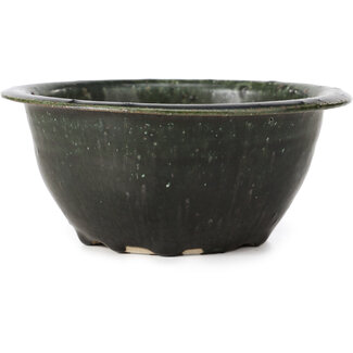 Bigei - Hirata Atsumi 159 mm round green bonsai pot by Bigei, Tokoname, Japan