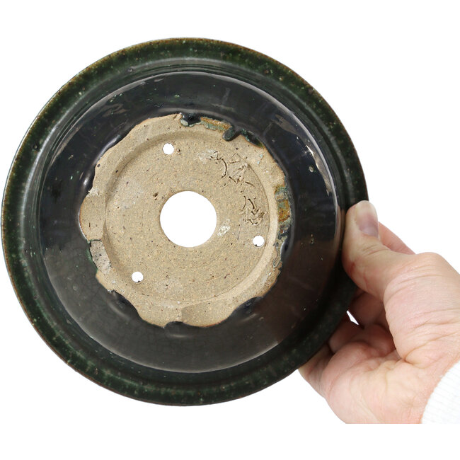 Round green bonsai pot by Bigei - 159 x 159 x 70 mm