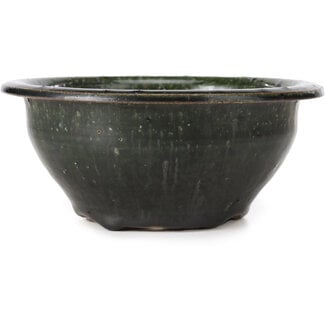 Bigei - Hirata Atsumi 153 mm round green bonsai pot by Bigei, Tokoname, Japan