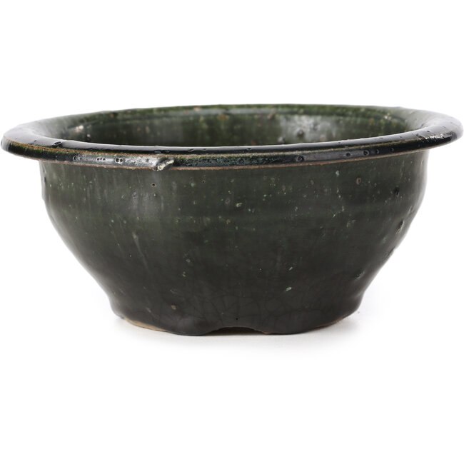 Round green bonsai pot by Bigei - 153 x 153 x 66 mm