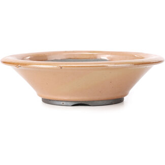 Bigei - Hirata Atsumi 160 mm round salmon pink bonsai pot by Bigei, Tokoname, Japan