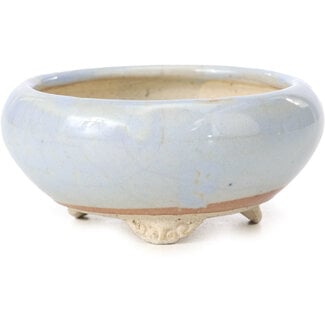 Bigei - Hirata Atsumi 87 mm round blue bonsai pot by Bigei, Tokoname, Japan