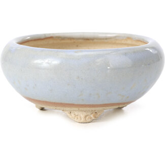 Bigei - Hirata Atsumi 87 mm round blue bonsai pot by Bigei, Tokoname, Japan