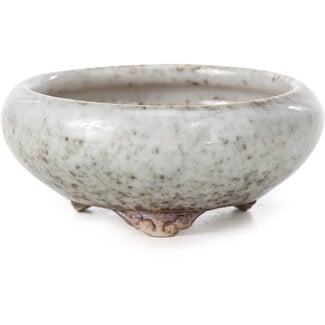 Bigei - Hirata Atsumi 73 mm round light grey bonsai pot by Bigei, Tokoname, Japan