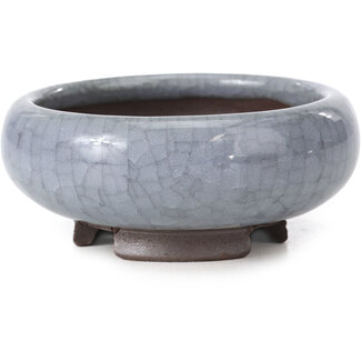 Bigei - Hirata Atsumi 79 mm round blue bonsai pot by Bigei, Tokoname, Japan