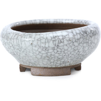 Bigei - Hirata Atsumi 90 mm ronde witte craquelé bonsai pot van Bigei, Tokoname, Japan