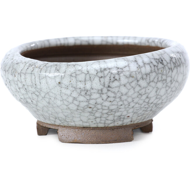 Ronde witte craquelé bonsai pot van Bigei - 90 x 90 x 40 mm