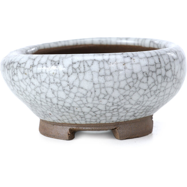 Maceta de bonsái craquelé blanca redonda de Bigei - 90 x 90 x 40 mm
