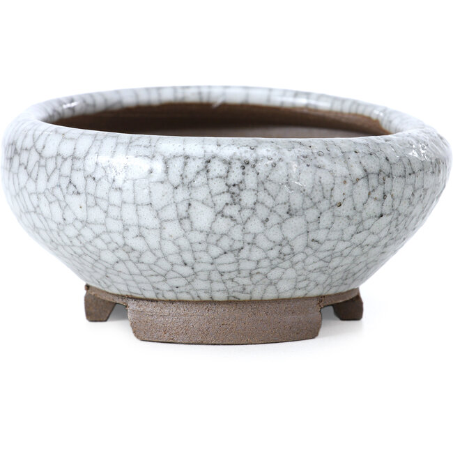 Round white craquelé bonsai pot by Bigei - 90 x 90 x 40 mm