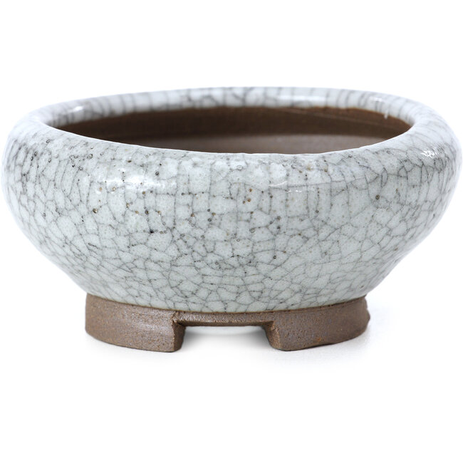 Runde weiße Craquelé-Bonsaischale von Bigei - 90 x 90 x 40 mm