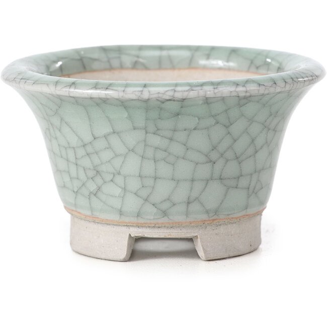 Ronde blauwe craquelé bonsai pot van Bigei - 73 x 73 x 45 mm