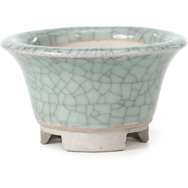 Ronde blauwe craquelé bonsai pot van Bigei - 73 x 73 x 45 mm