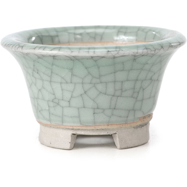 Pot à bonsaï rond bleu craquelé par Bigei - 73 x 73 x 45 mm
