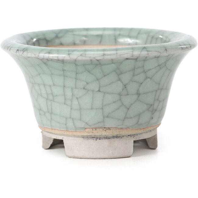 Runde blaue Craquelé-Bonsaischale von Bigei - 73 x 73 x 45 mm