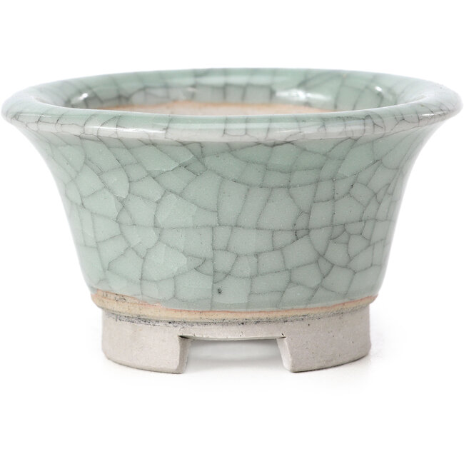 Round blue craquelé bonsai pot by Bigei - 73 x 73 x 45 mm
